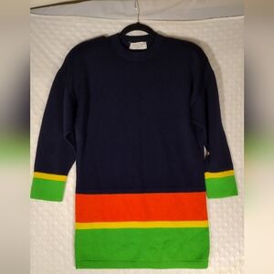 Vintage St. John Sweater Mini Dress Green Black Size Small